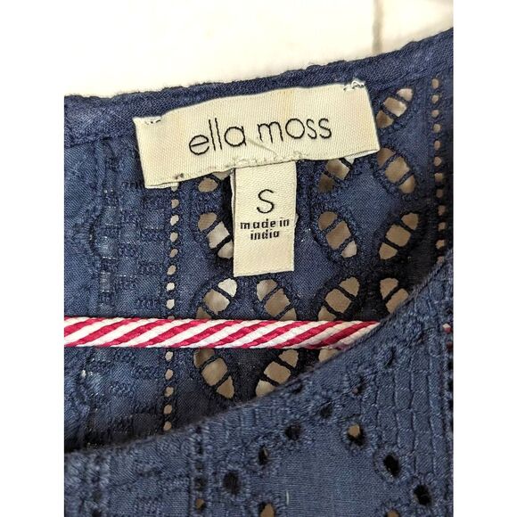 ELLA MOSS "Brianne" Boho Peasant Earthy Casual Eyelet Top Navy Blue Size Small - Picture 5 of 7